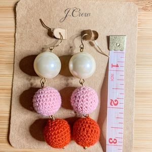 J Crew Statement Earrings-Pearl,pink&red (crochet)